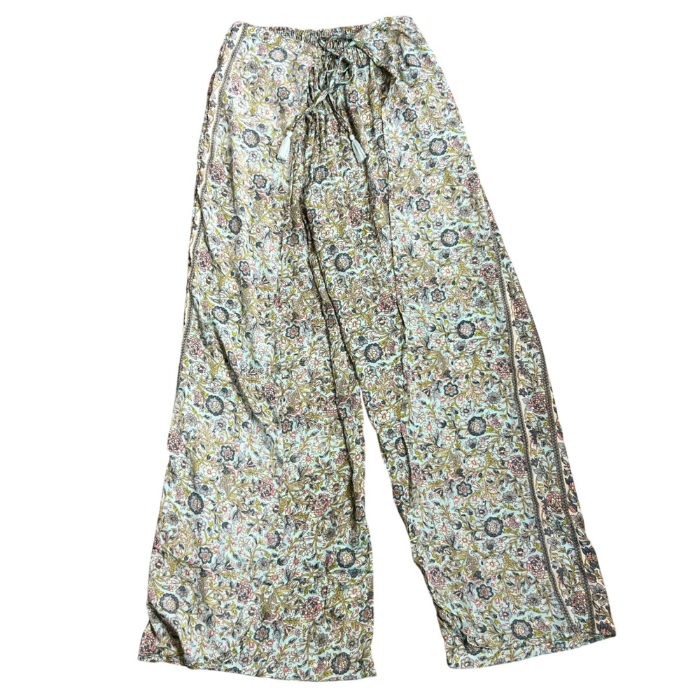 Paani Wide Leg Pants Womens Large India Floral Block Print NWT Boho Genie Kantha - Picture 4 of 10